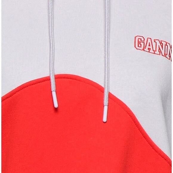 NWT GANNI Liliac / Red colorblock hooder sweatshirt size XXS/XS oversized - Picture 4 of 9